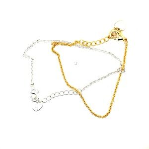 Evry Jewels Gold and Silver Tone Chain Bracelet Set Heart Charm 6-7"